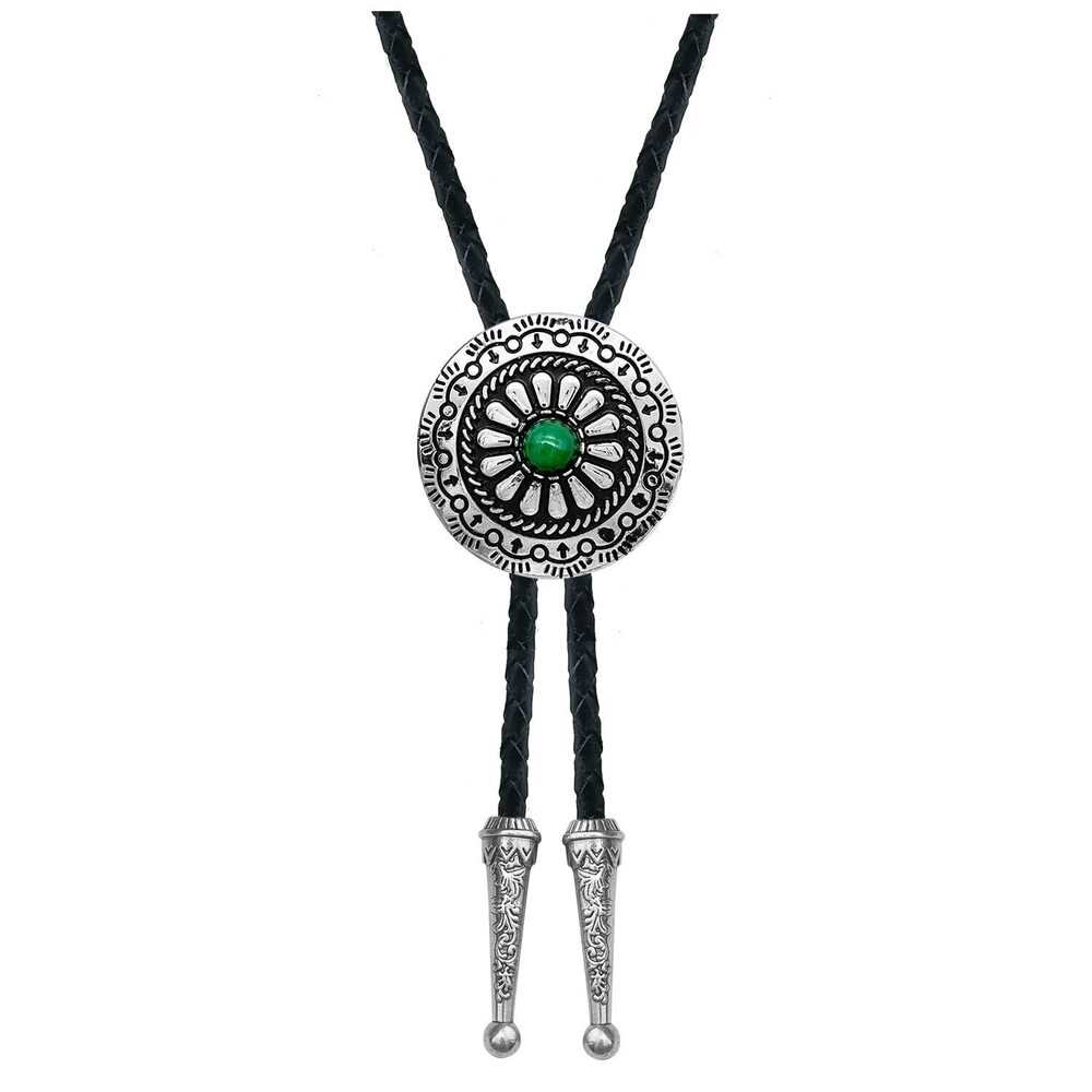 4674 Dark Green Stone Western Cowboy Bolo Tie Indian Native Art Hand-woven
